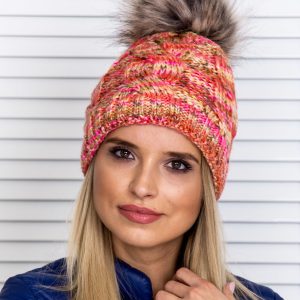 Wholesale Insulated melange braid cap with multicolor pompom