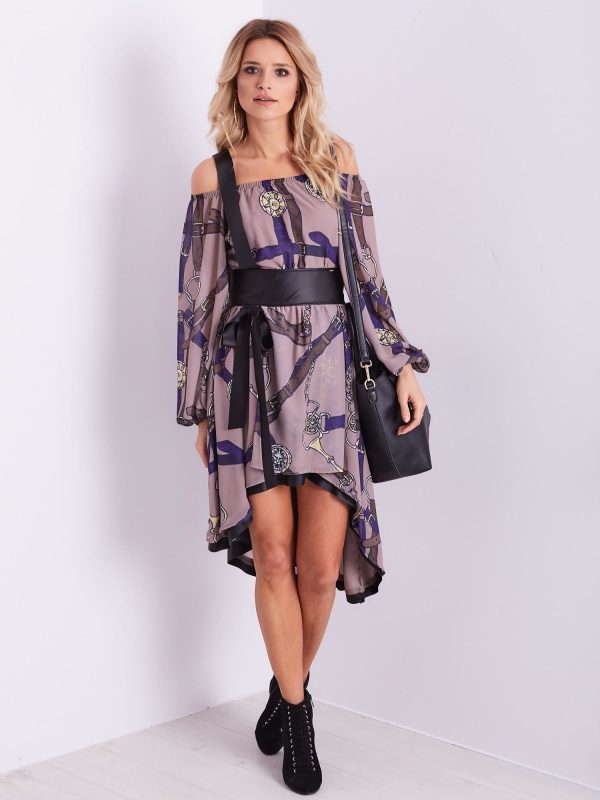 Wholesale BY O LA LA Beige and purple Spanish dress with print
