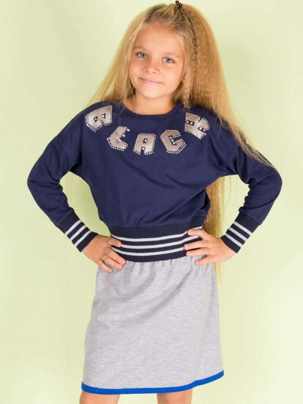 Wholesale Navy blue sweatshirt for girl with welts