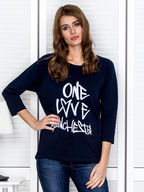 Wholesale Navy blue blouse with the inscription ONE LOVE