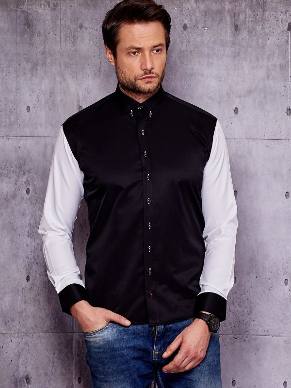 Wholesale Men's black shirt with contrasting sleeves PLUS SIZE