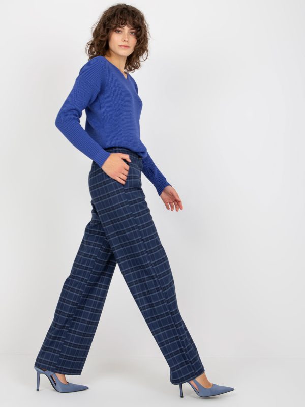 Wholesale Navy blue swedish plaid fabric pants