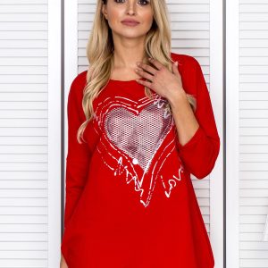 Wholesale Women's tunic with a painting heart red