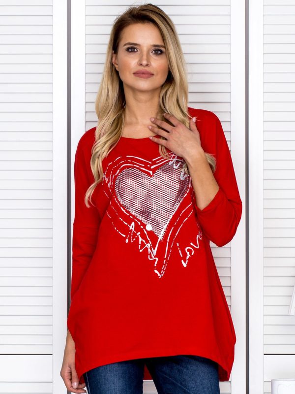 Wholesale Women's tunic with a painting heart red