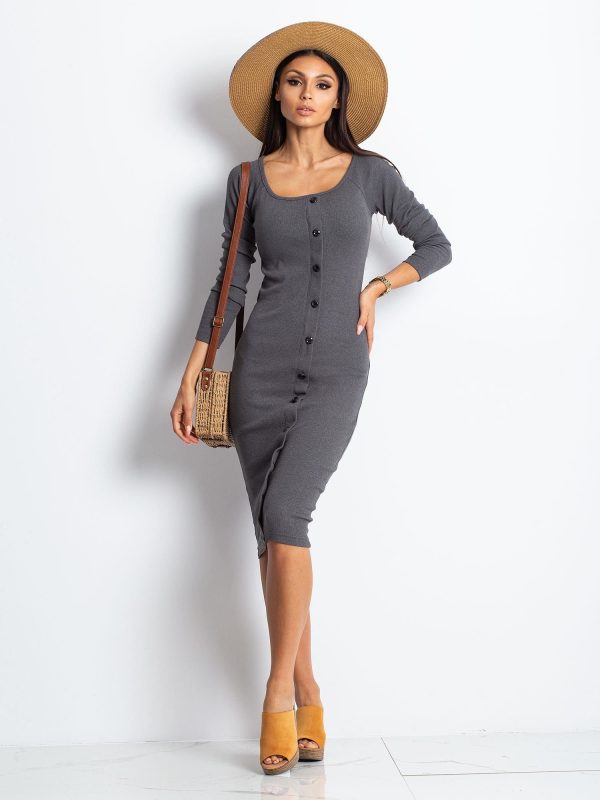 Wholesale Dark grey dress with buttons