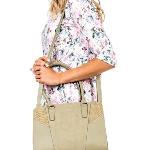 Wholesale Khaki bag with snake skin inserts