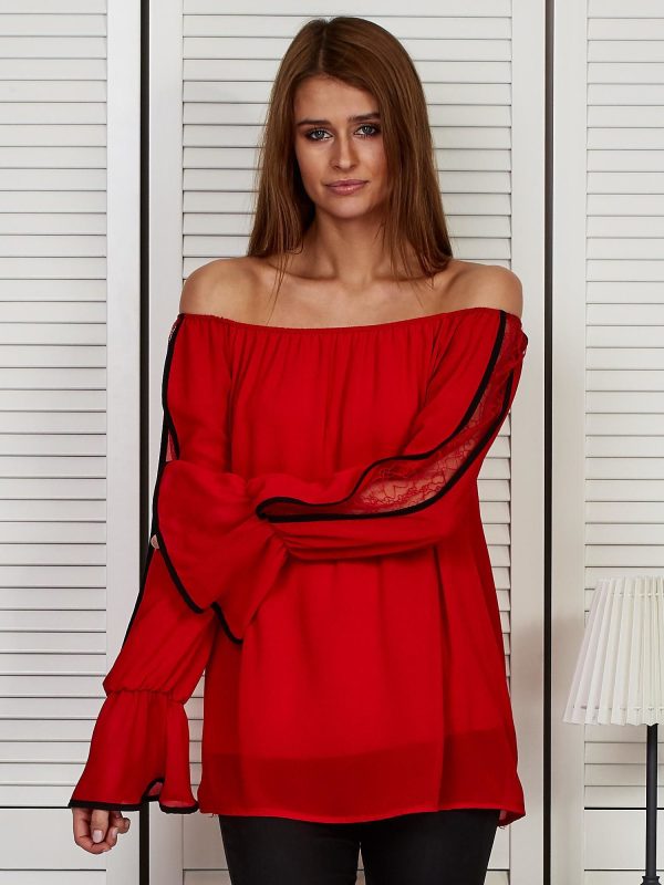 Wholesale Hispanic blouse with wide sleeves red