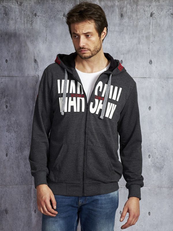 Wholesale Dark grey sweatshirt for men with inscription and Patch