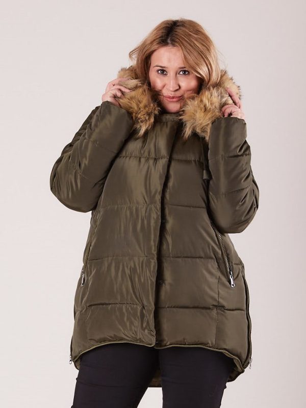 Wholesale Khaki quilted jacket for women with fur plus size