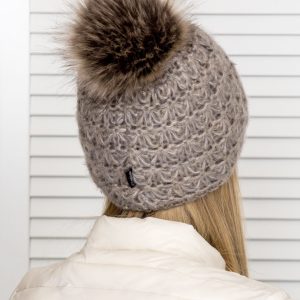 Wholesale Yarn hat with pompom and dark beige wool