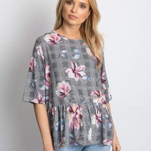 Wholesale Women's black blouse with colorful flowers