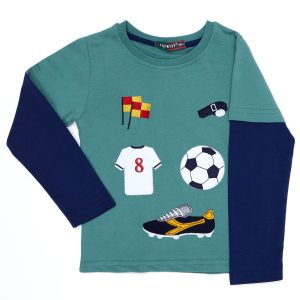 Wholesale Cotton green blouse for boy with sports stripes