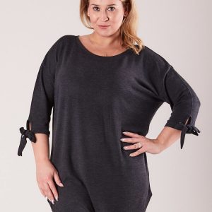 Wholesale Graphite tunic with binding on sleeves PLUS SIZE