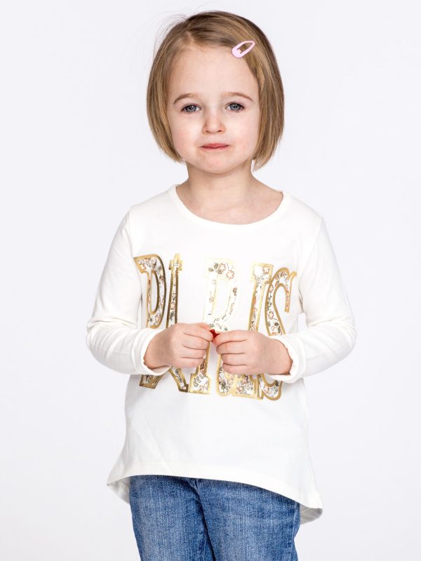 Wholesale Ecru cotton girl blouse with inscription PARIS