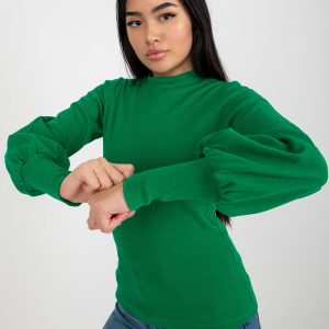 Wholesale Green Ribbed Basic Wide Sleeve Blouse RUE PARIS