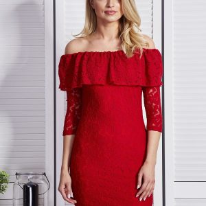 Wholesale Red dress with Spanish neckline