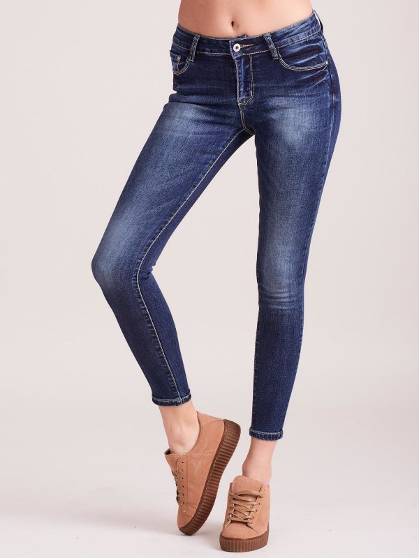 Wholesale Dark blue puréed jeans