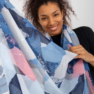 Wholesale Blue Women's Scarf with Print and Applique