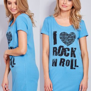 Wholesale Blue cotton dress I LOVE ROCK N ROLL