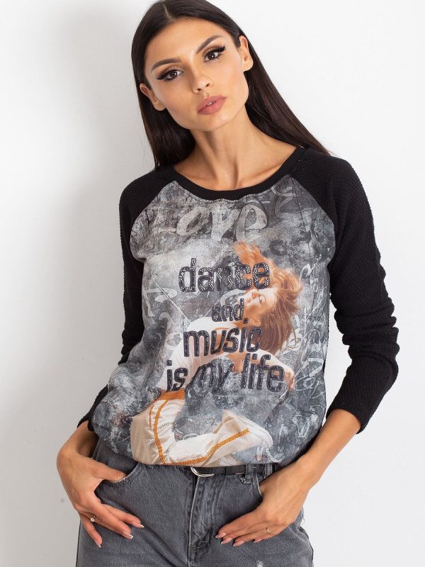 Wholesale Black sweatshirt with dance print