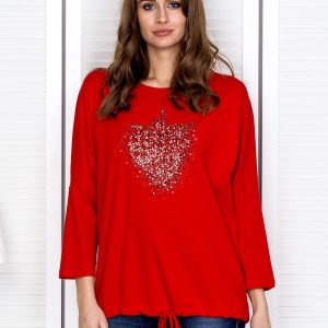 Wholesale Red blouse with a trochek and rhinestones