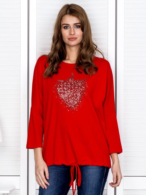 Wholesale Red blouse with a trochek and rhinestones