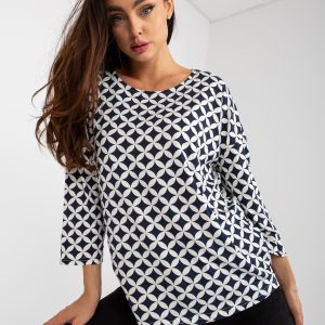 Wholesale Navy blue and white blouse with print and 3/4 sleeve RUE PARIS