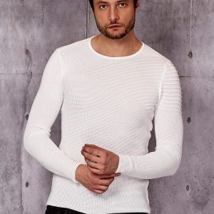 Wholesale Men's white sweater with striped modules