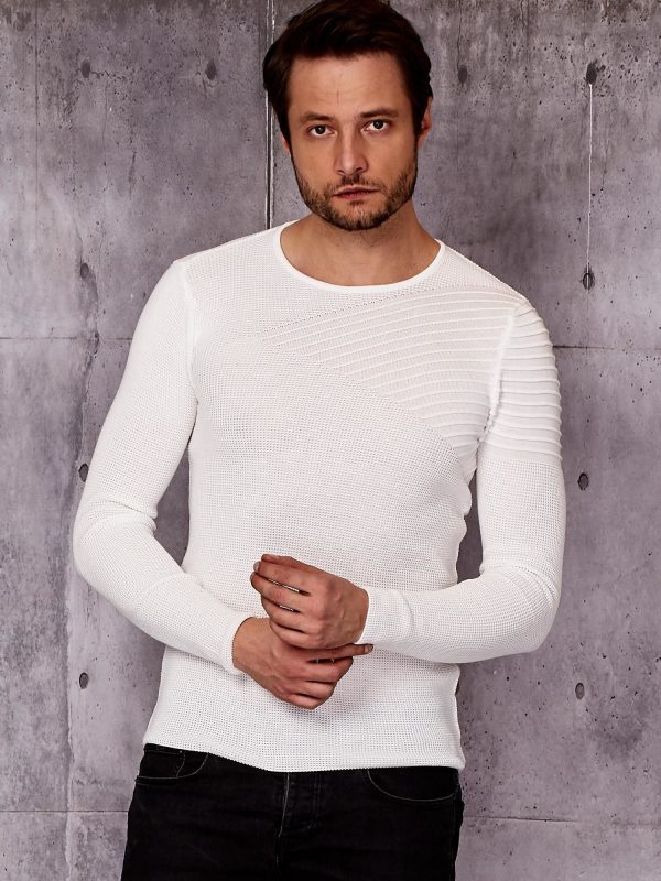 Wholesale Men's white sweater with striped modules