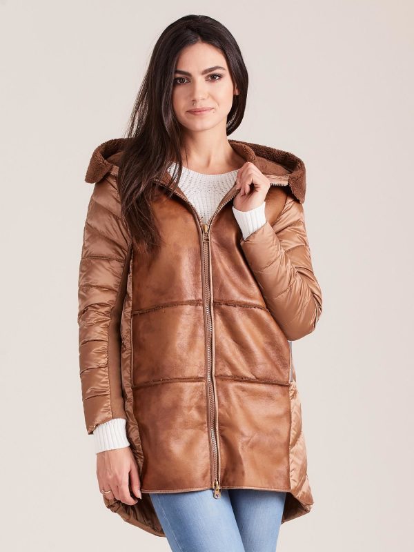 Wholesale Brown jacket with leather inserts