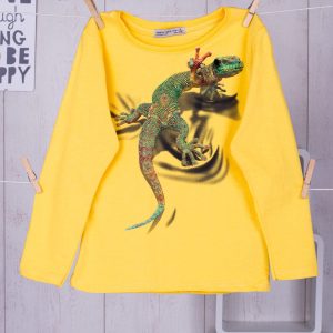 Wholesale Yellow children's blouse with colorful lizard print