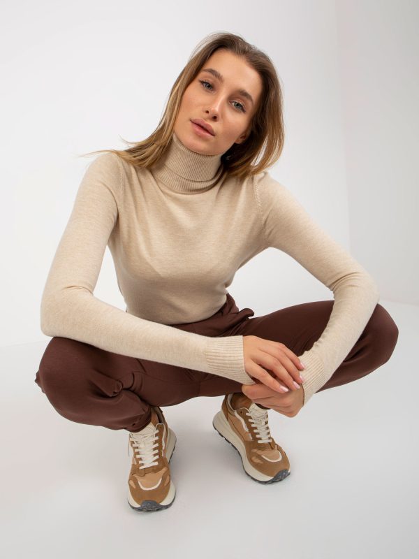 Wholesale Beige fitted turtleneck sweater with viscose