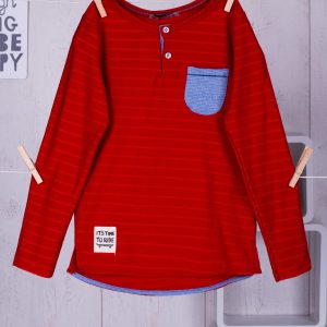 Wholesale Red boy blouse with woven stripes with pocket