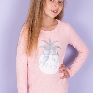 Wholesale Pink Cotton Girl Blouse with Pineapple