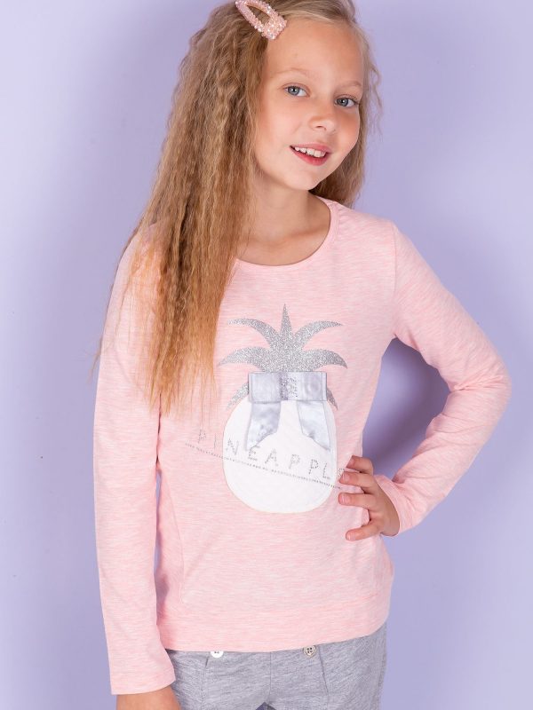 Wholesale Pink Cotton Girl Blouse with Pineapple