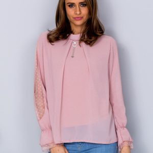 Wholesale Pink chiffon blouse with pendant