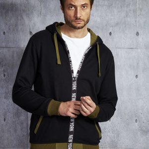 Wholesale Men's sweatshirt black with inscription on the zipper