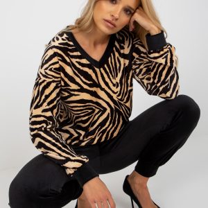 Wholesale Light beige and black velour set with zebra sweatshirt RUE PARIS