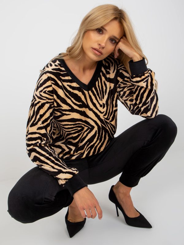 Wholesale Light beige and black velour set with zebra sweatshirt RUE PARIS