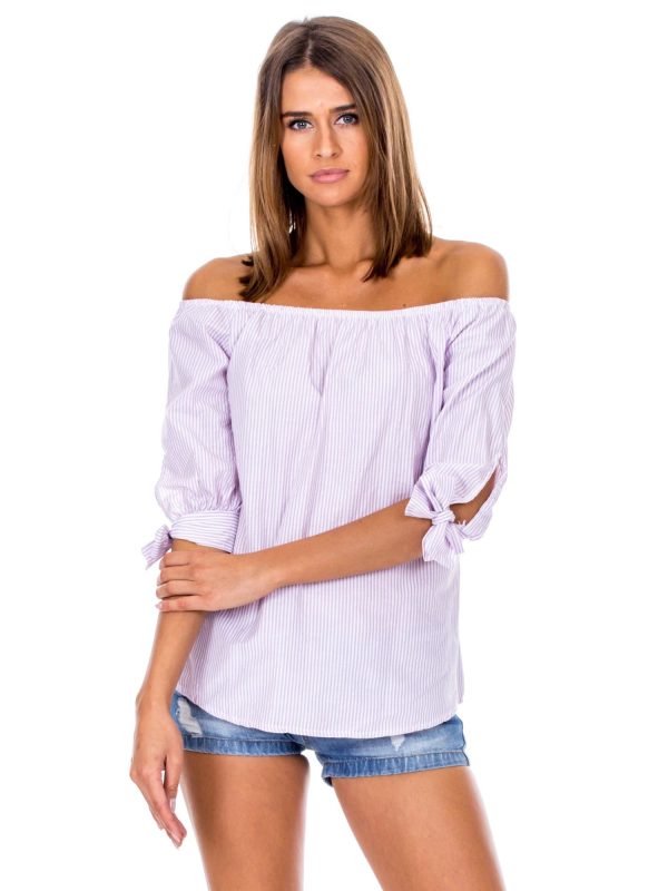 Wholesale Purple striped spanish blouse