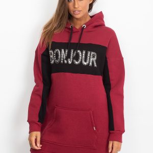 Wholesale Burgundy hooded dress