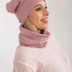 Wholesale Light pink knitted set for winter hat and chimney