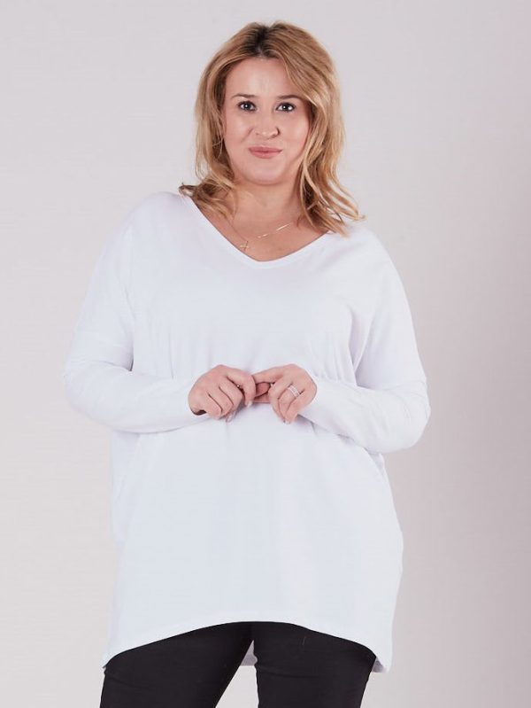 Wholesale White blouse with V-neck PLUS SIZE