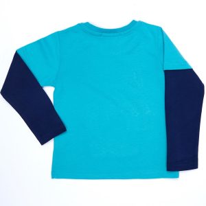 Wholesale Cotton turquoise blouse for boy with sports stripes