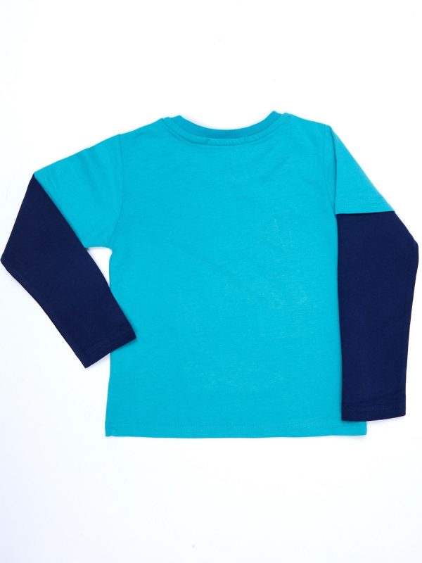 Wholesale Cotton turquoise blouse for boy with sports stripes