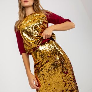 Wholesale Burgundy sequin pencil skirt from the set