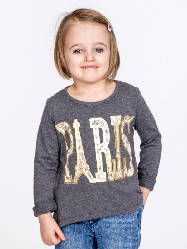 Wholesale Dark grey cotton girl blouse with PARIS inscription