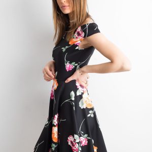 Wholesale Cocktail dress with large flowers black and pink