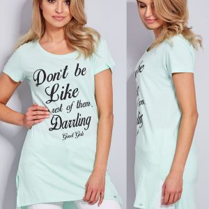 Wholesale Cotton mint tunic with inscriptions on the front