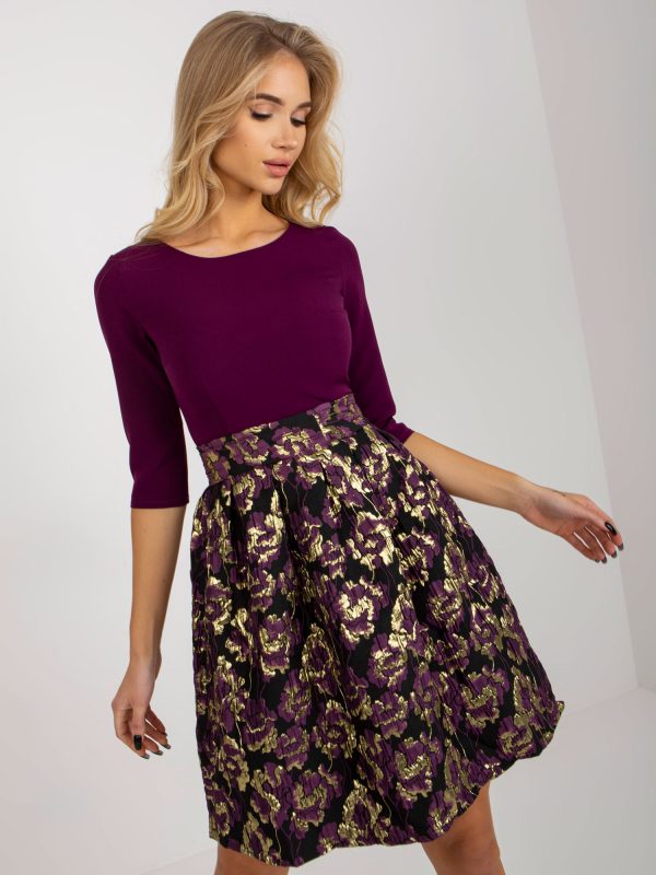 Wholesale Purple and Black Flared Cocktail Dress with Binding